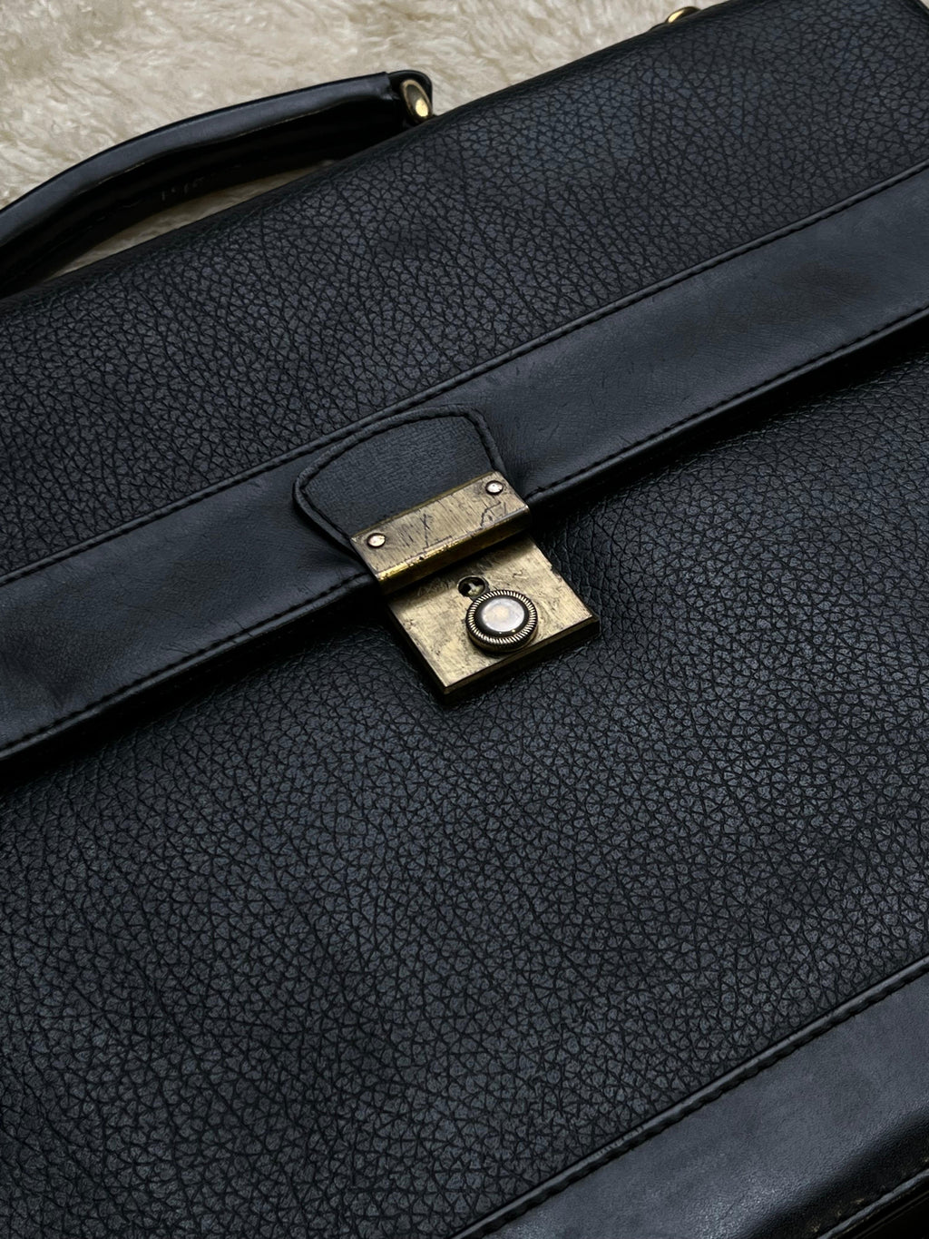 Vintage Joseph Daniel Black Leather Briefcase Attache Portfolio Laptop Bag 80s