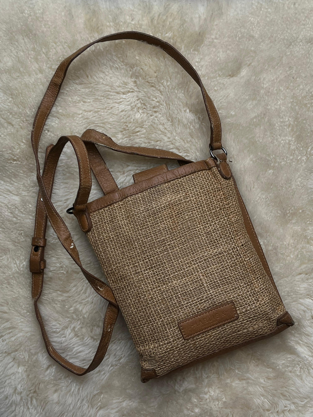 Harlink Woven Straw Burlap Tan Brown Leather Small Crossbody Bag Mini Tote Purse