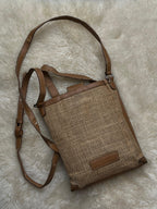Harlink Woven Straw Burlap Tan Brown Leather Small Crossbody Bag Mini Tote Purse