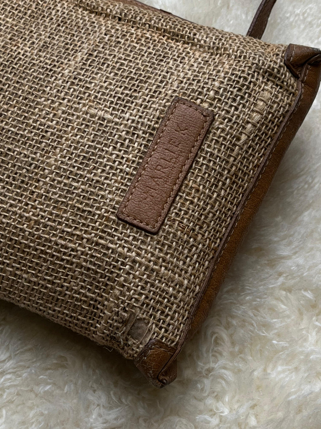 Harlink Woven Straw Burlap Tan Brown Leather Small Crossbody Bag Mini Tote Purse