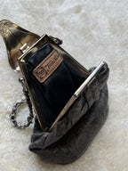 Two Nine Vintage Crinkled Distressed Leather Kiss Lock Chain Handle Bucket Purse