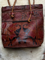 Vintage Hand Tooled Leather Elephant Tote Bag Floral Embossed