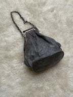Two Nine Vintage Crinkled Distressed Leather Kiss Lock Chain Handle Bucket Purse