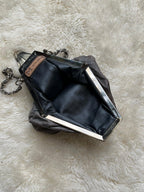 Two Nine Vintage Crinkled Distressed Leather Kiss Lock Chain Handle Bucket Purse