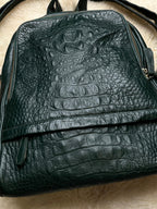 Dark Green Croc Embossed Leather Backpack Purse Emerald Crocodile Hornback Bag