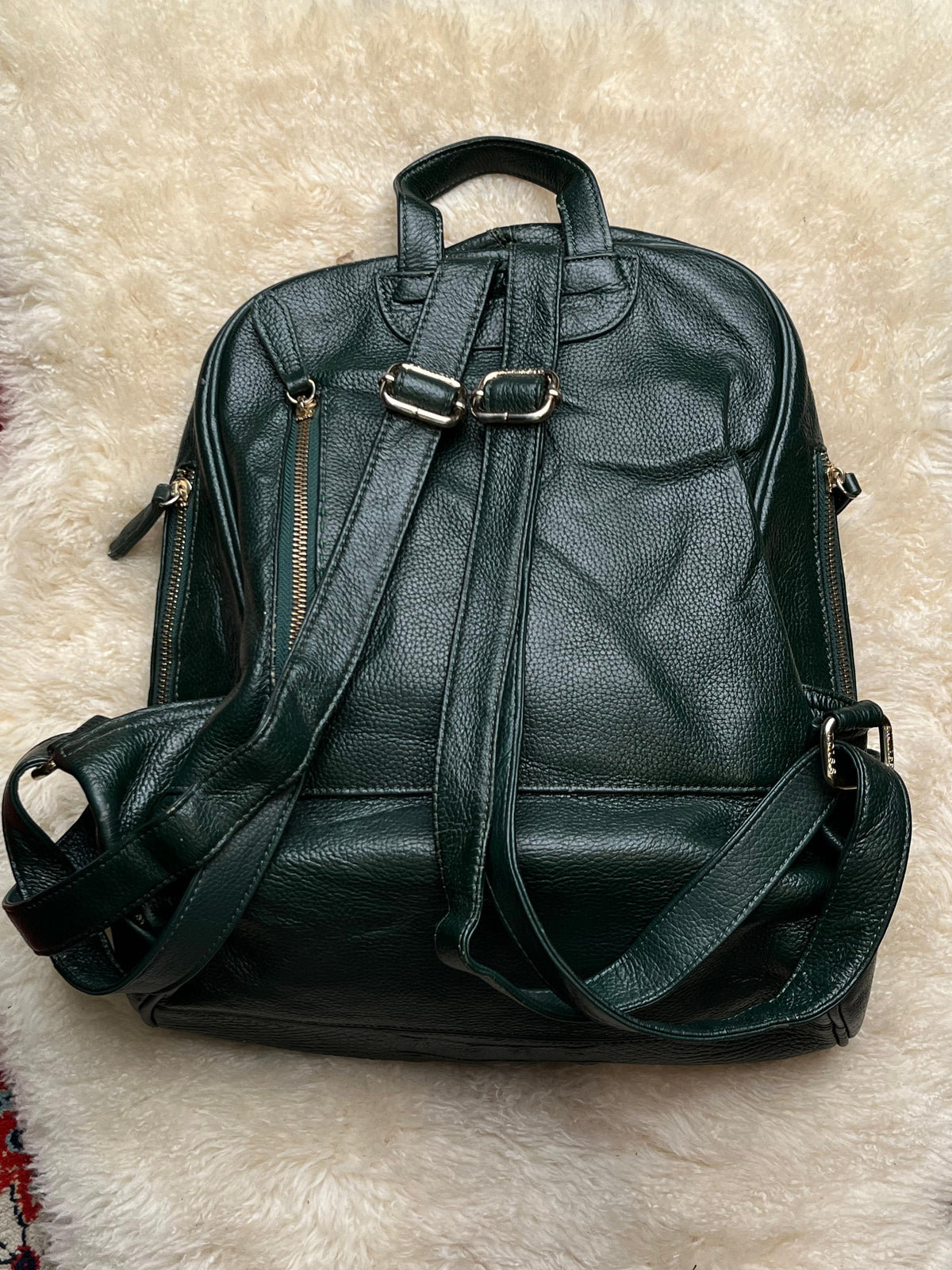 Dark Green Croc Embossed Leather Backpack Purse Emerald Crocodile Hornback Bag