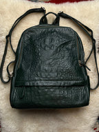 Dark Green Croc Embossed Leather Backpack Purse Emerald Crocodile Hornback Bag