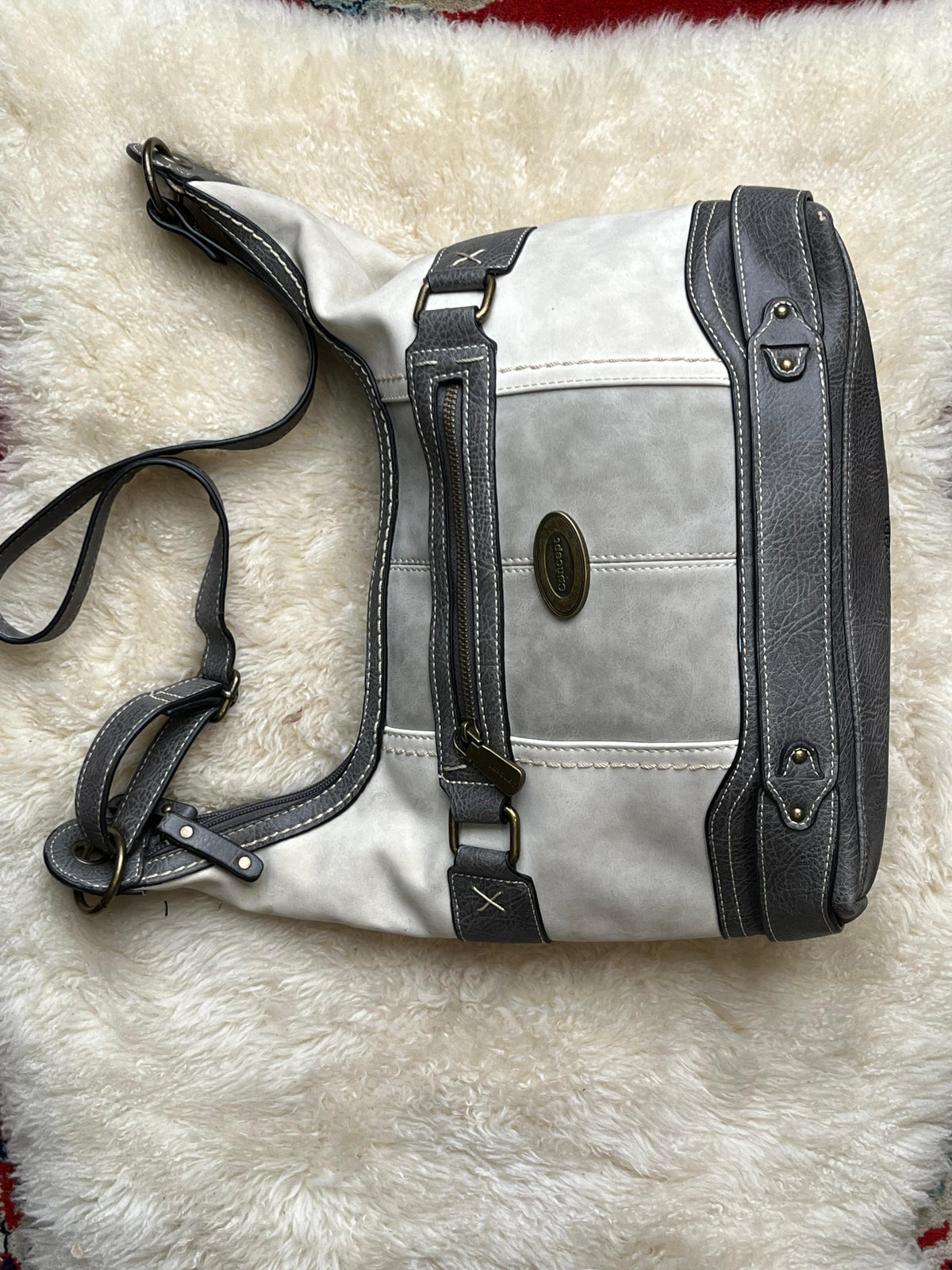 Concept Faux Leather Hobo Shoulder Bag Gray White Vinyl Crossbody Handbag Purse