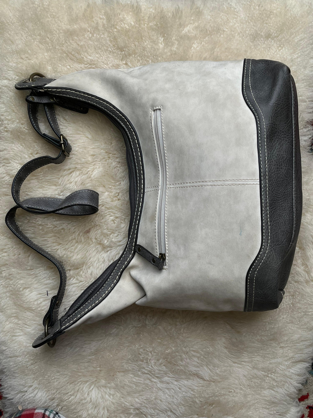 Concept Faux Leather Hobo Shoulder Bag Gray White Vinyl Crossbody Handbag Purse