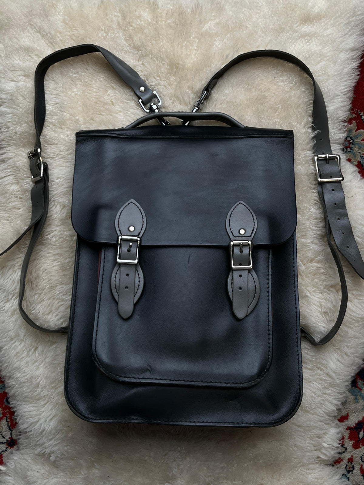 The Seulgi Leather Satchel Co. Black Leather Backpack British Made Rucksack