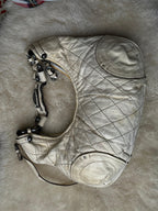 Juicy Couture Vintage Cream Faux Leather Quilted Crescent Hobo Bag Metal logo