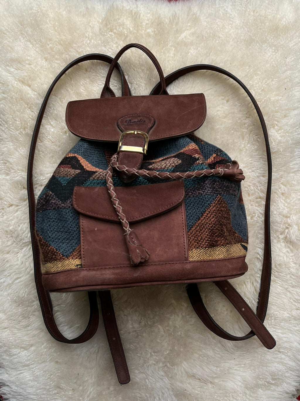Vintage Danilo's Woven Tapestry Leather Backpack Southwestern
