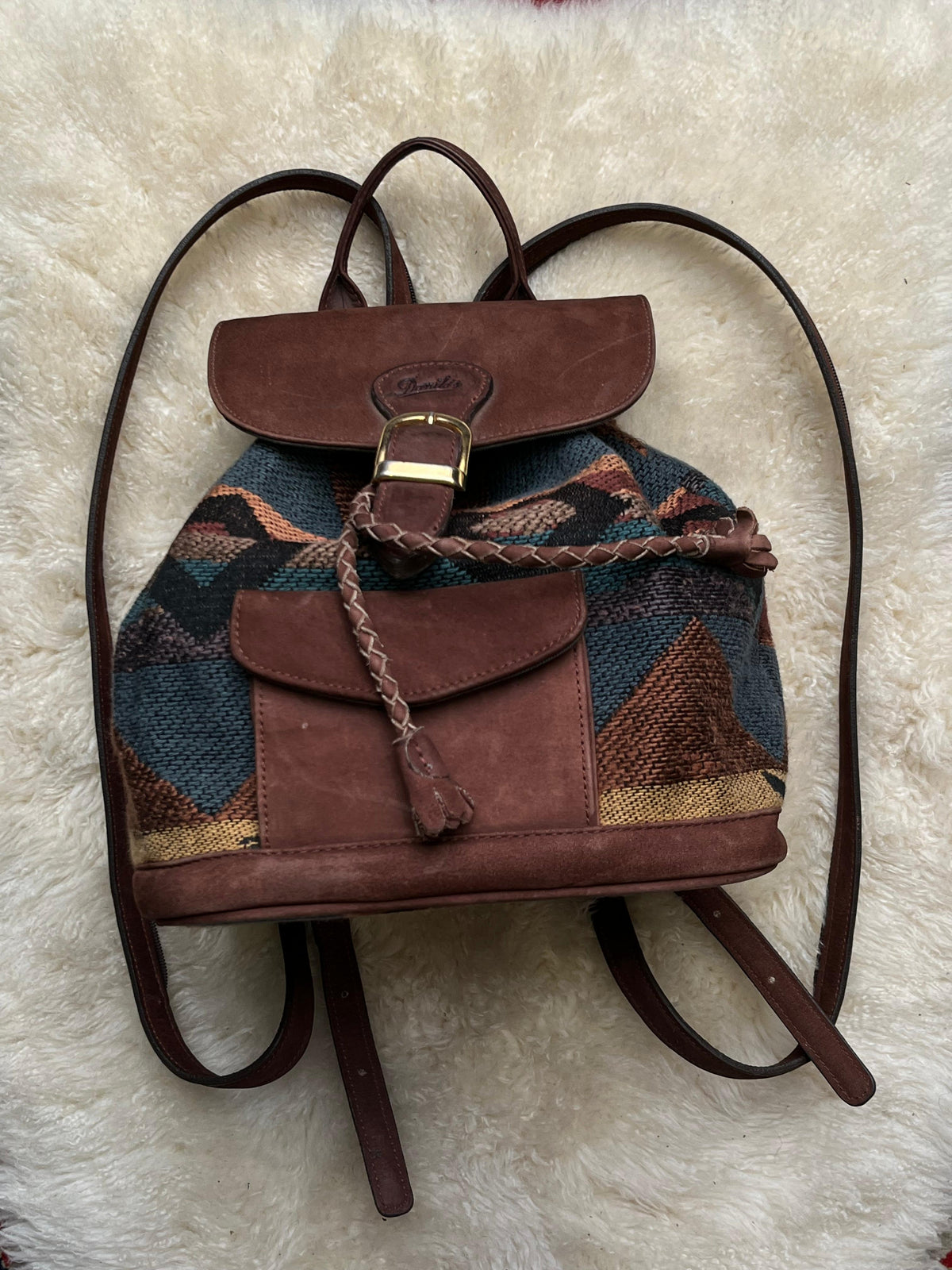 Vintage Danilo's Woven Tapestry Leather Backpack Southwestern