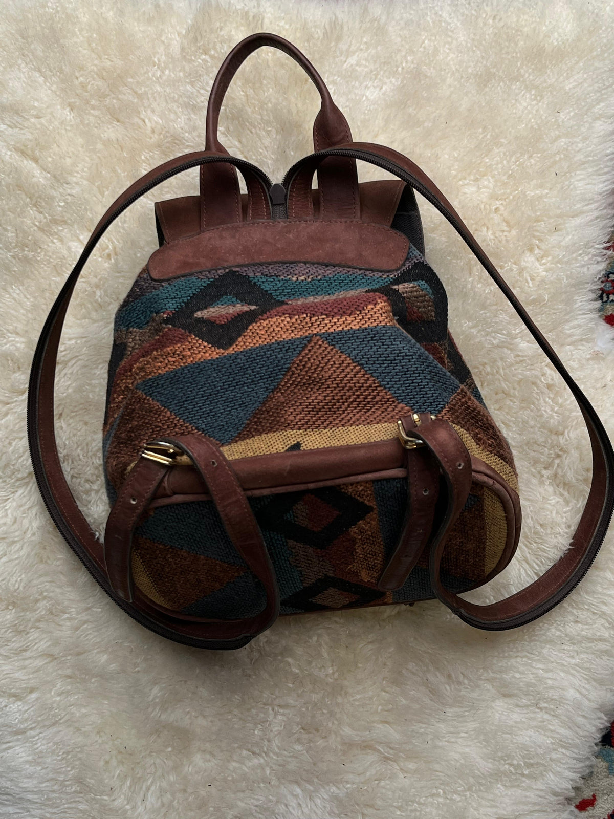 Vintage Danilo's Woven Tapestry Leather Backpack Southwestern