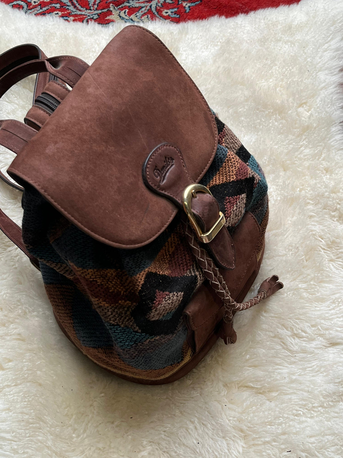 Vintage Danilo's Woven Tapestry Leather Backpack Southwestern