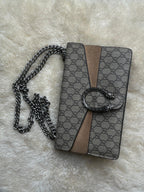 GUCCI Dionysus Tiger Head GG Supreme Coated Canvas Suede Chain Flap Shoulder Bag
