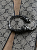 GUCCI Dionysus Tiger Head GG Supreme Coated Canvas Suede Chain Flap Shoulder Bag