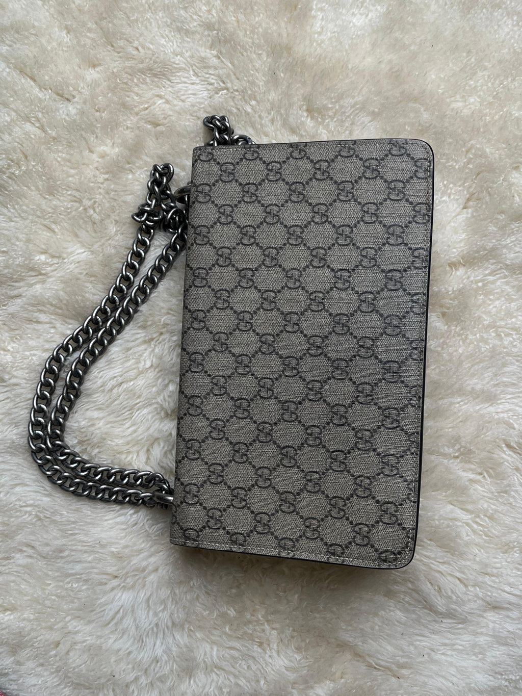 GUCCI Dionysus Tiger Head GG Supreme Coated Canvas Suede Chain Flap Shoulder Bag