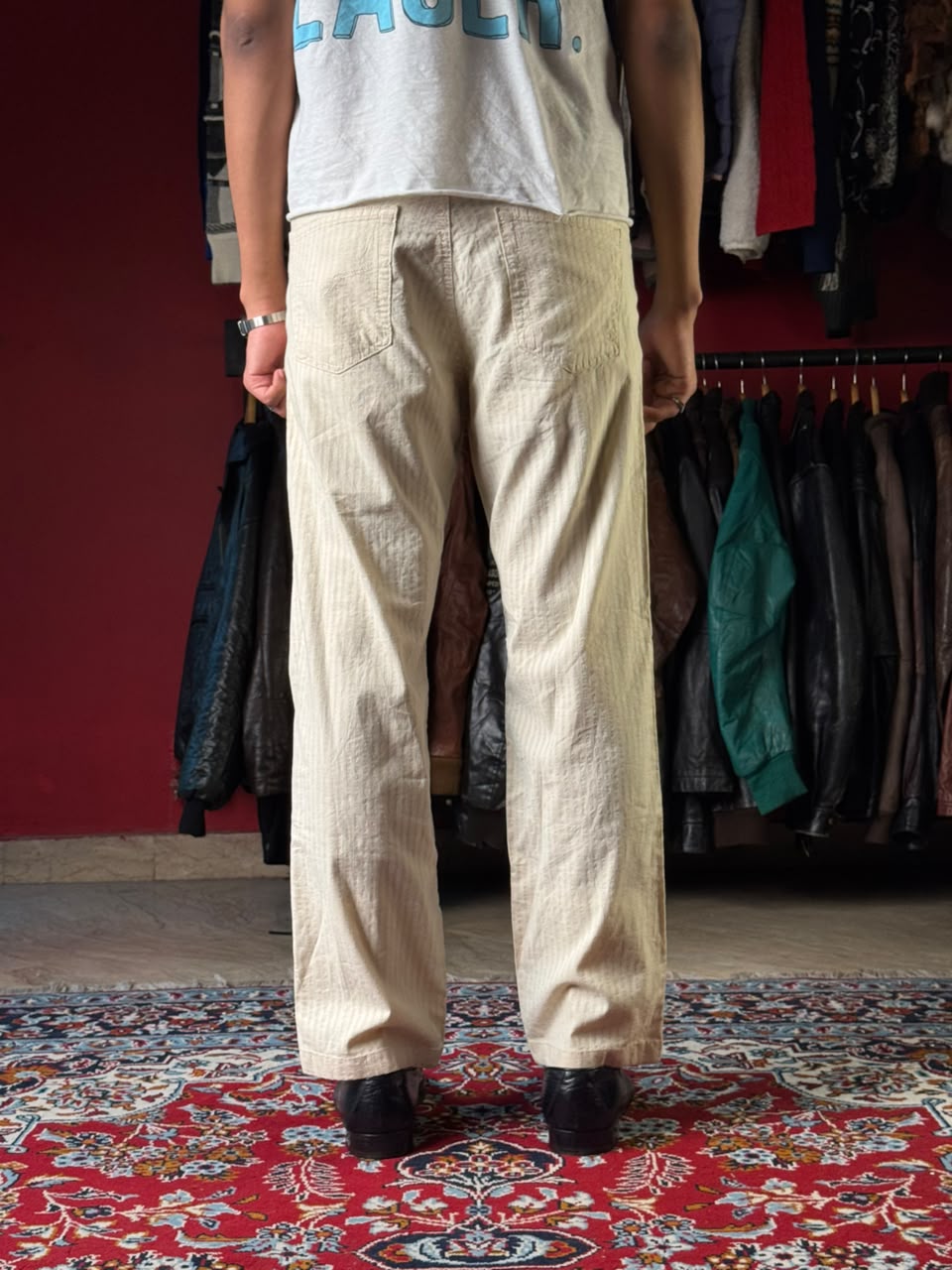 Vintage Versace Jeans Couture Cream Striped Straight FIT Cotton Jeans - 32