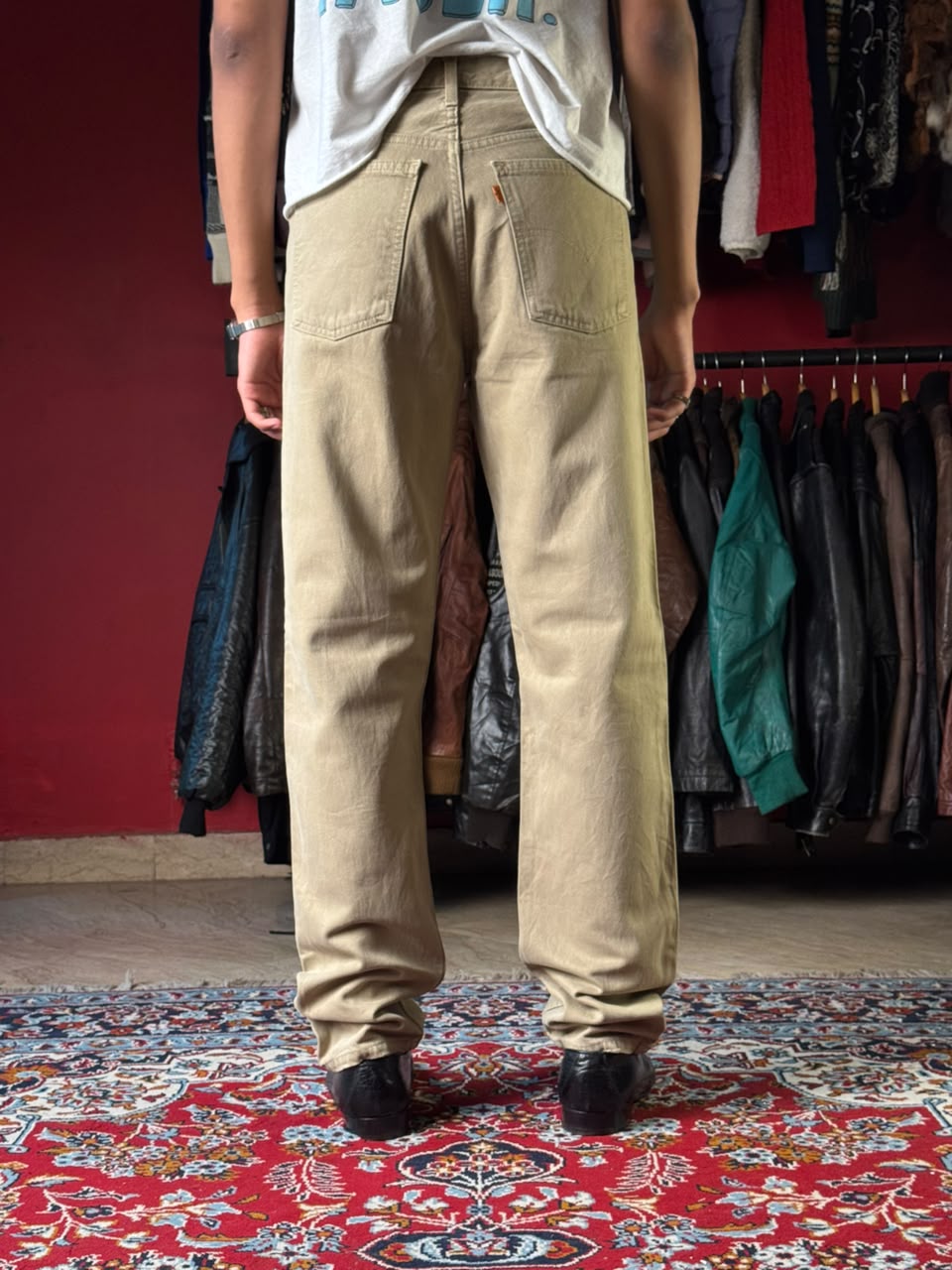Vintage Levi's 615 Orange Tab Khaki Tan Straight Fit Jeans - 32