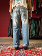 Vintage Replay Wide FIT Embroidered Spellout Light WashED JEANS - 32