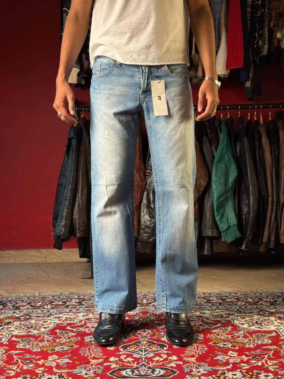 Vintage Replay Wide FIT Embroidered Spellout Light WashED JEANS - 32