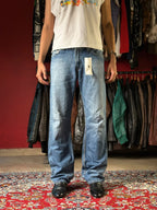 Vintage Levi's 506 Standard Distressed Blue WashED Straight BOOTCUT FIT JEANS - 34