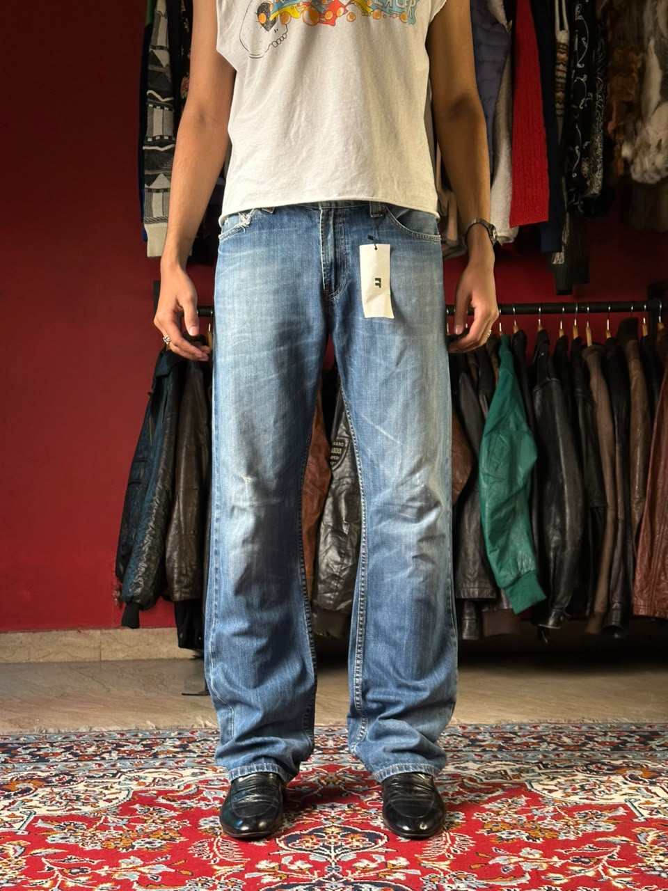 Vintage Levi's 506 Standard Distressed Blue WashED Straight BOOTCUT FIT JEANS - 34