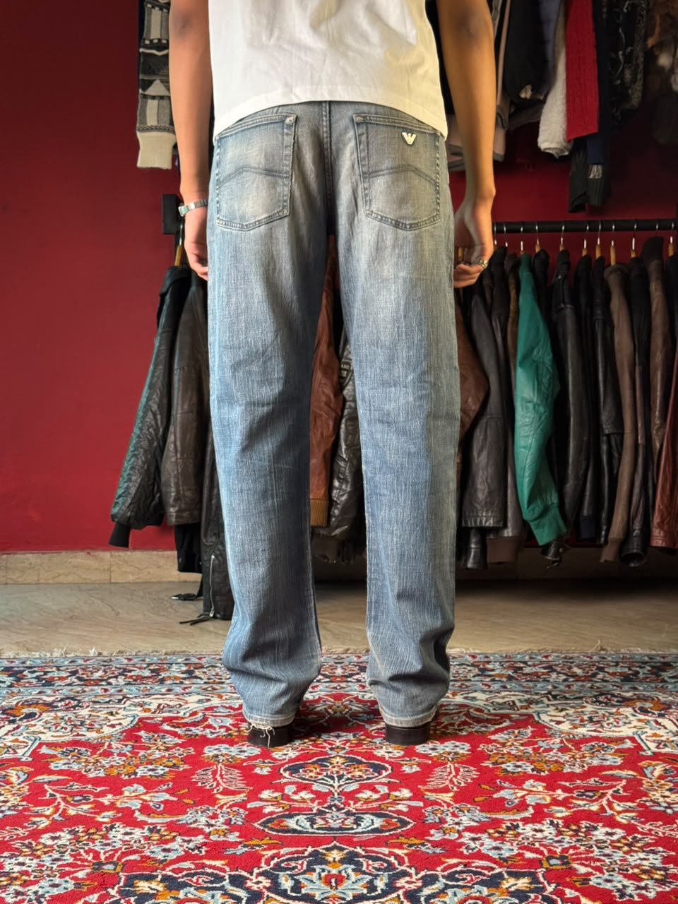 Armani Jeans Comfort Fit Blue Washed Straight Fit Jeans - 32