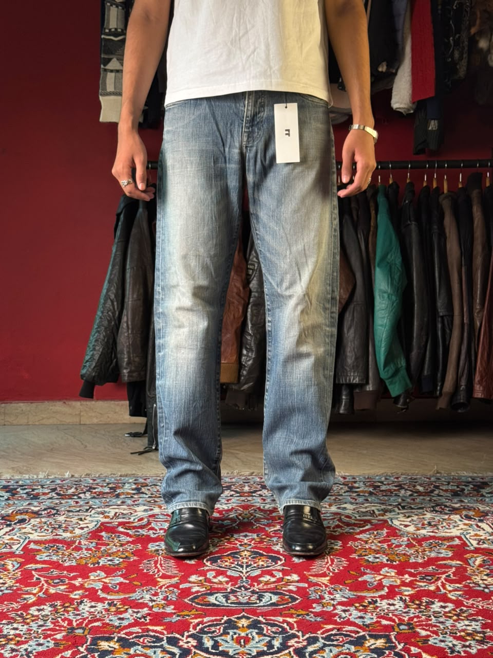 Armani Jeans Comfort Fit Blue Washed Straight Fit Jeans - 32