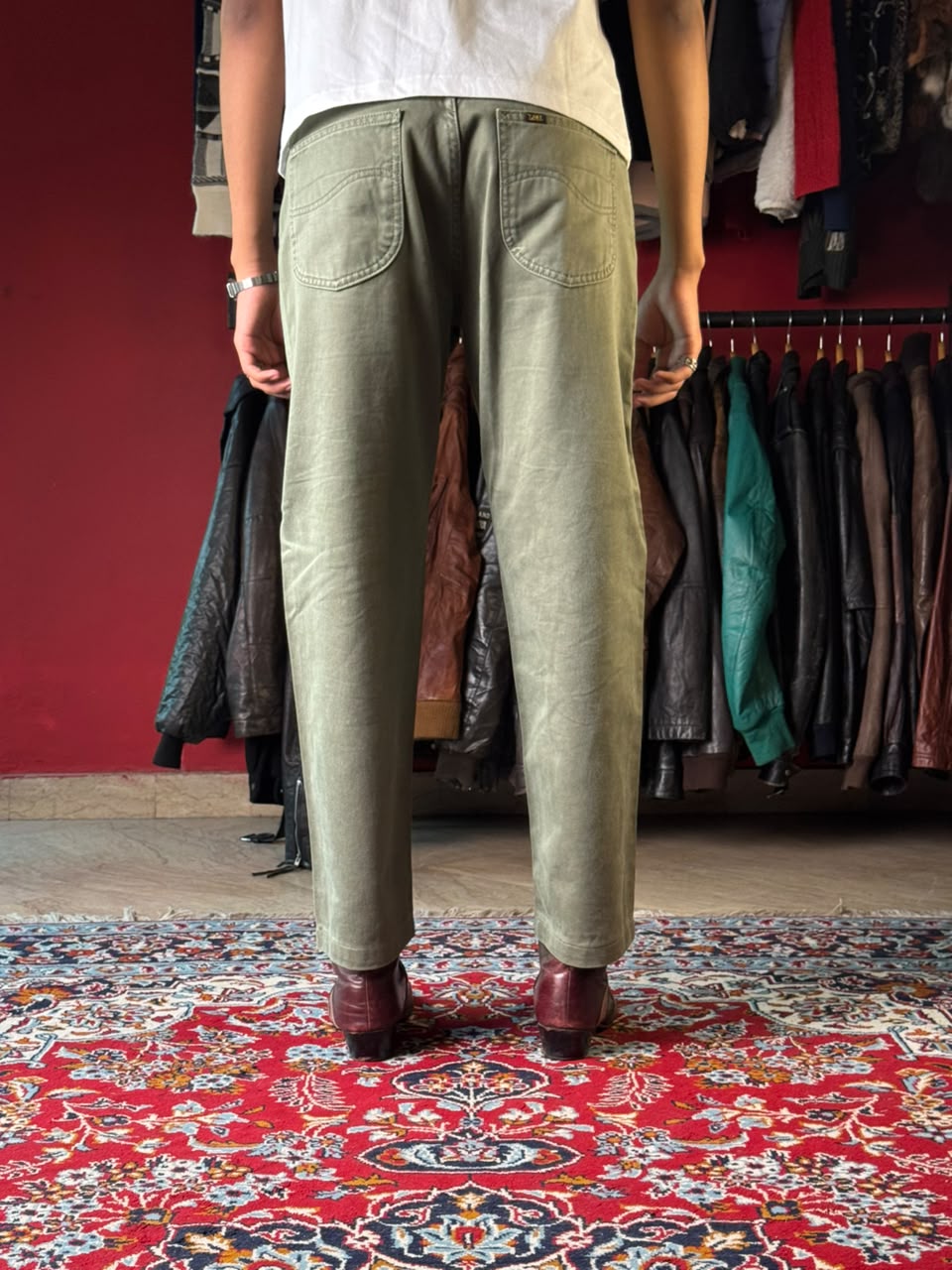 Vintage Lee RMR Olive Green Cotton Straight FIT Casual PANTS - 32