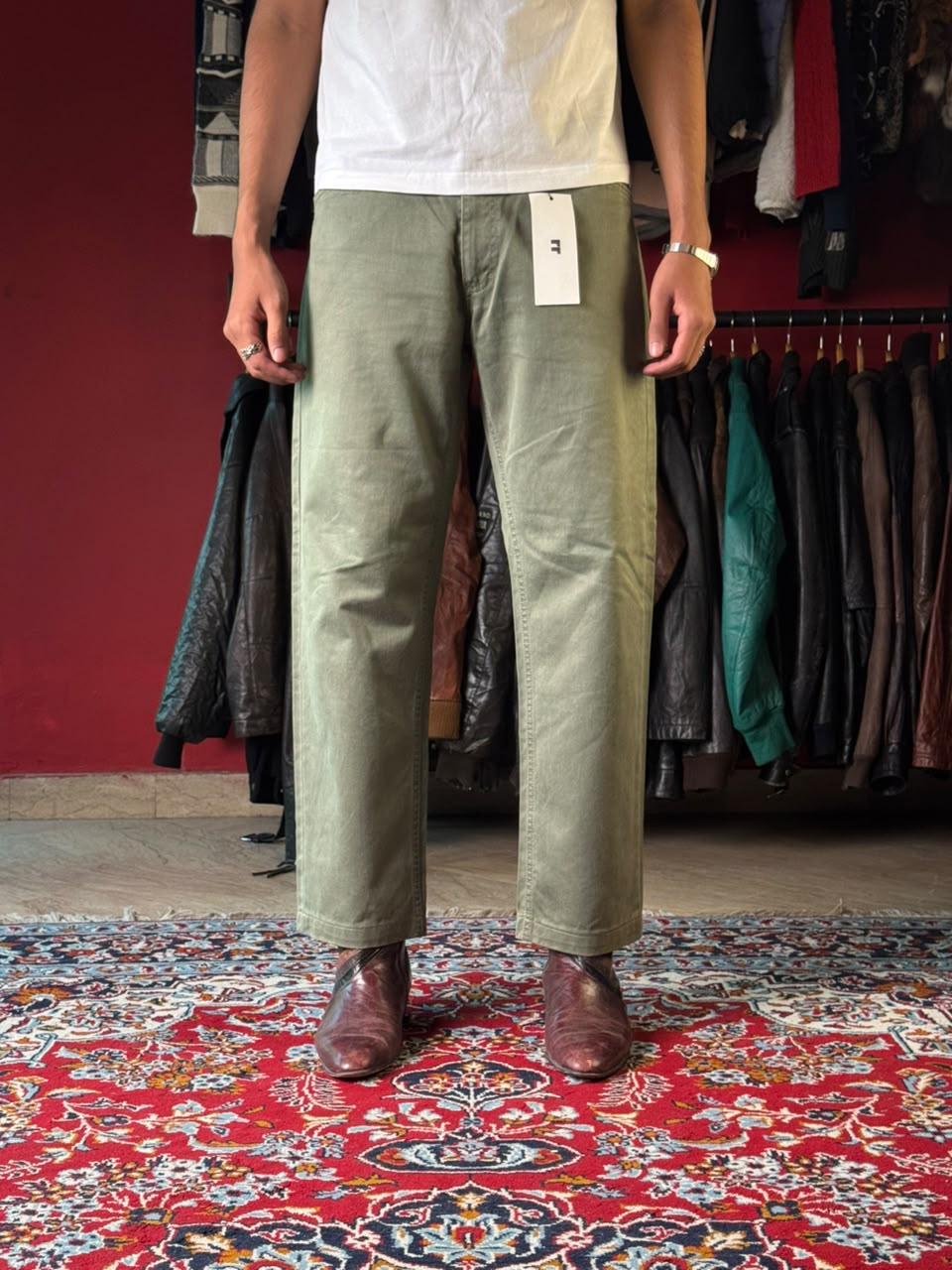 Vintage Lee RMR Olive Green Cotton Straight FIT Casual PANTS - 32