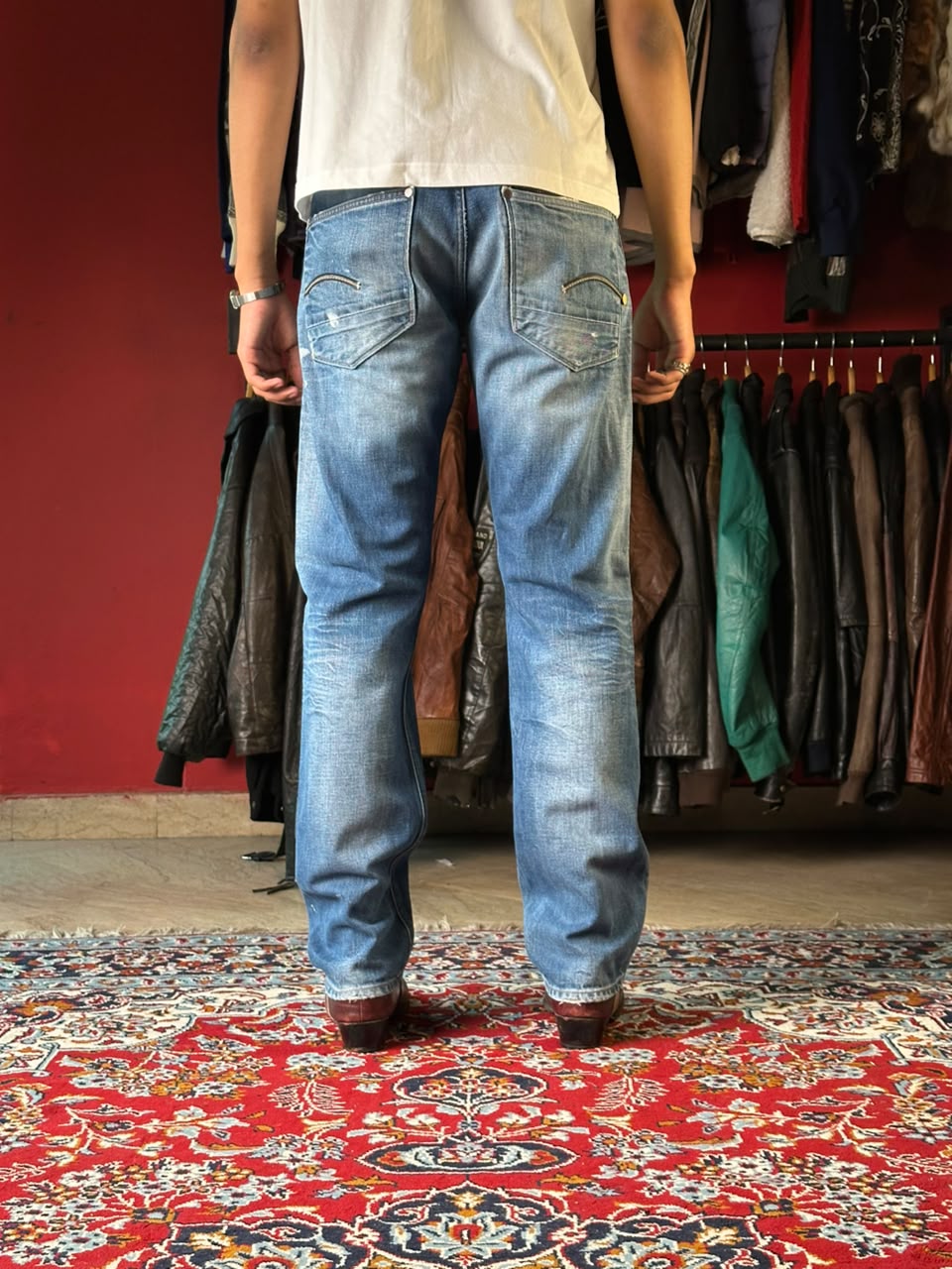 G-Star Raw GS RAW 01 Distressed Paint Splatter Straight Fit JEANS - 32