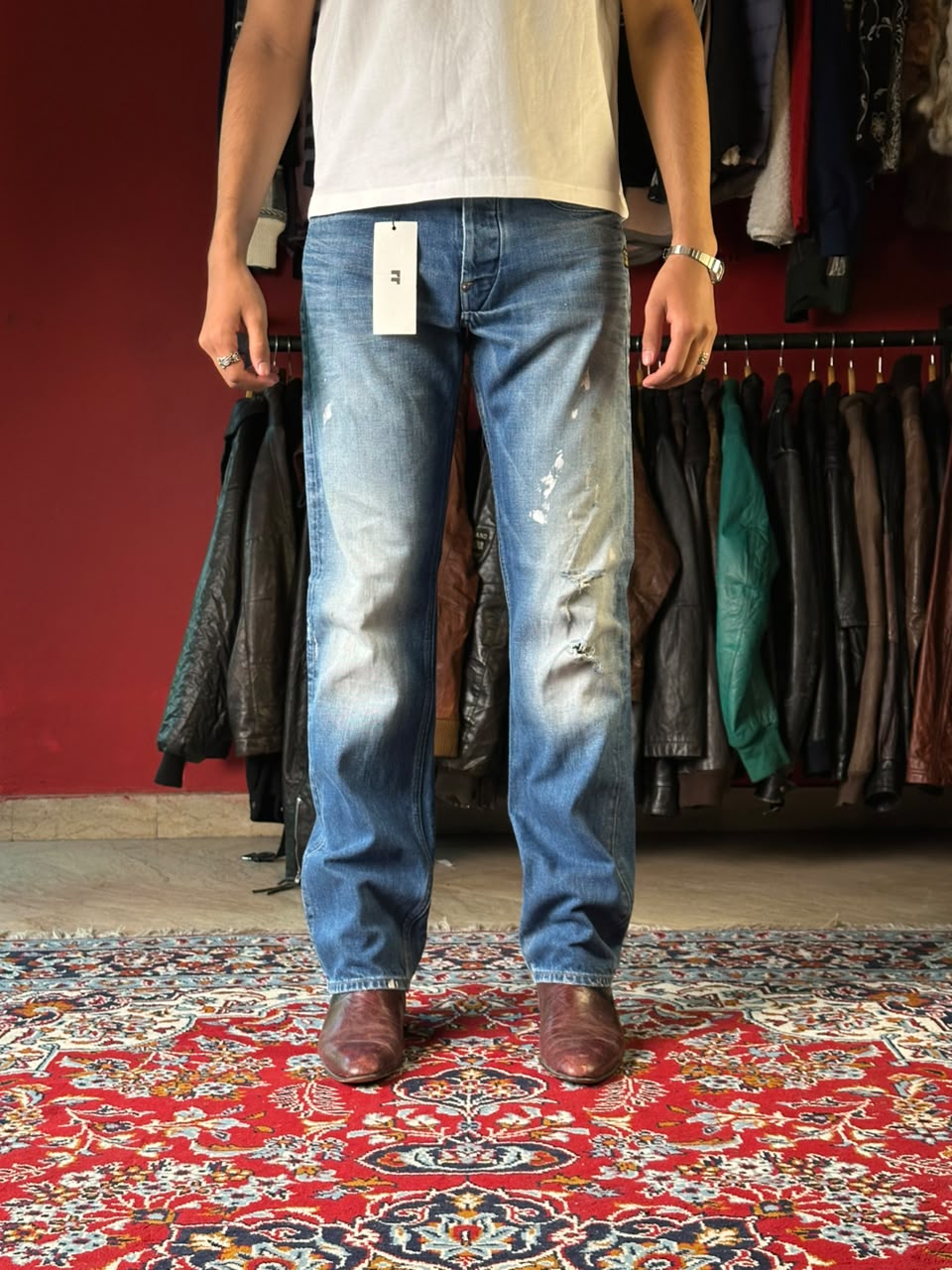 G-Star Raw GS RAW 01 Distressed Paint Splatter Straight Fit JEANS - 32