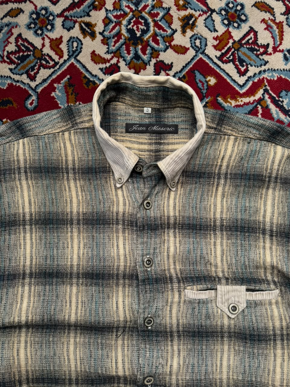Vintage Maseric Textured Plaid Corduroy Button Down Shirt - L