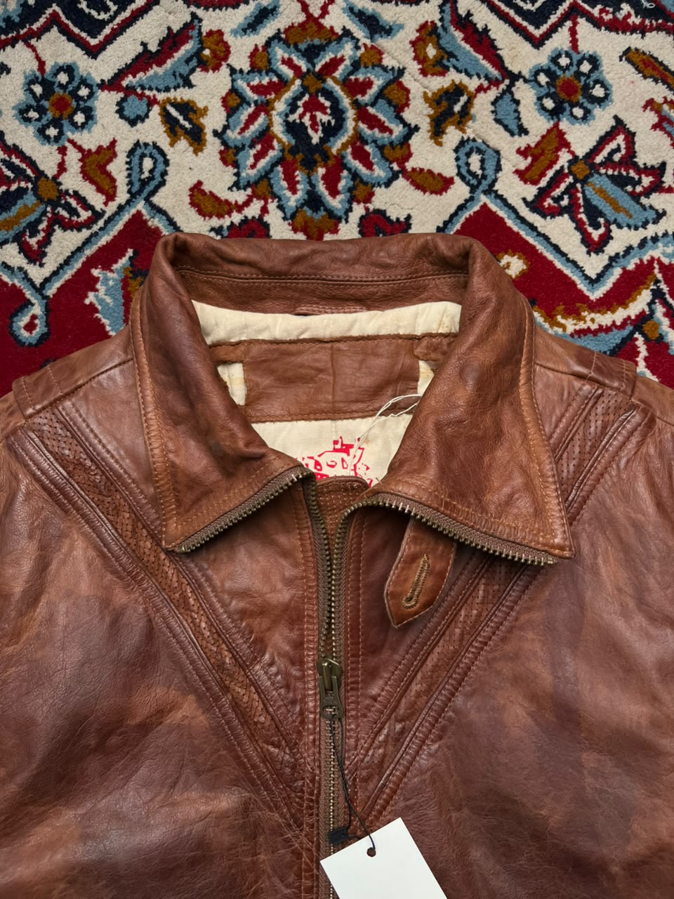 Vintage Distressed Brown Leather Bomber Jacket - M