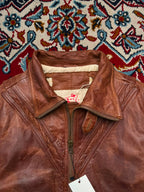 Vintage Distressed Brown Leather Bomber Jacket - M