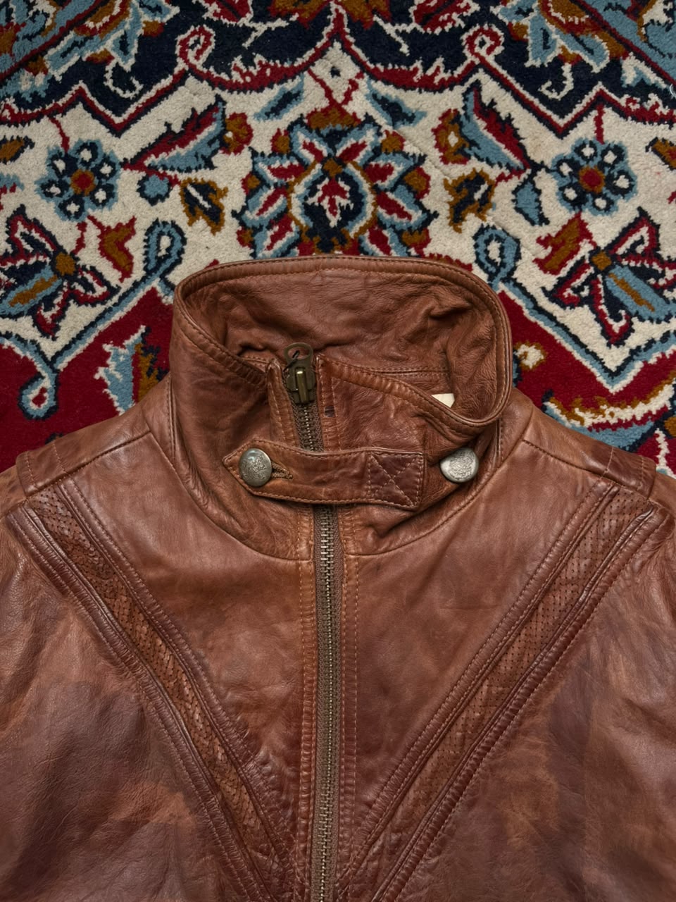 Vintage Distressed Brown Leather Bomber Jacket - M