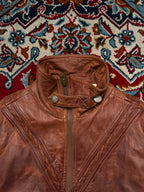 Vintage Distressed Brown Leather Bomber Jacket - M