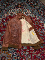 Vintage Distressed Brown Leather Bomber Jacket - M