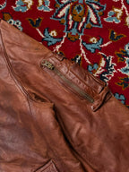 Vintage Distressed Brown Leather Bomber Jacket - M