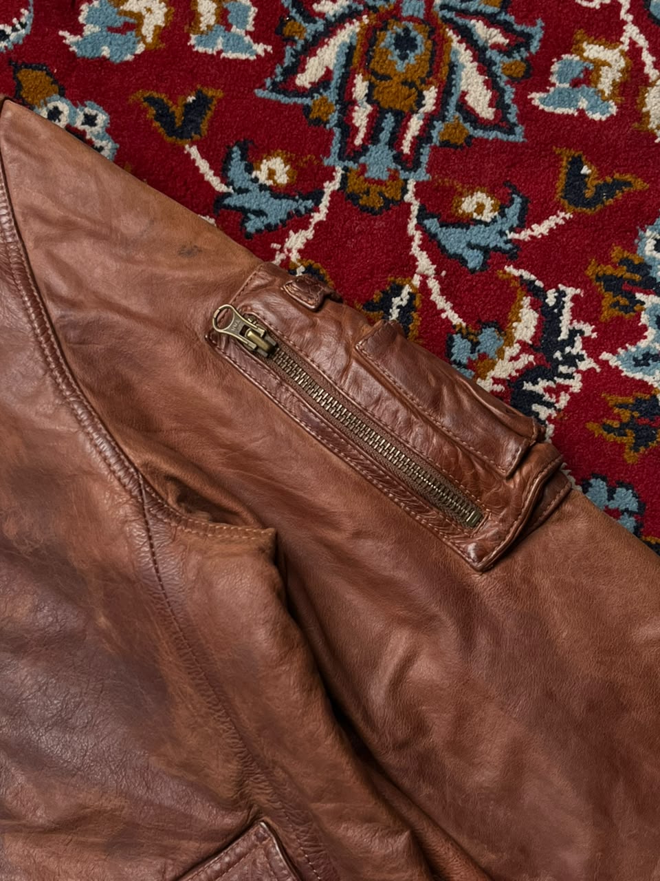 Vintage Distressed Brown Leather Bomber Jacket - M