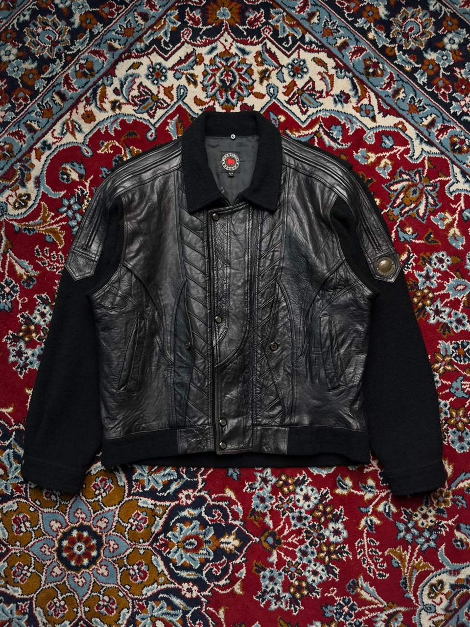 Vintage Redox Black Leather Wool Bomber Jacket - L