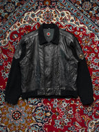 Vintage Redox Black Leather Wool Bomber Jacket - L