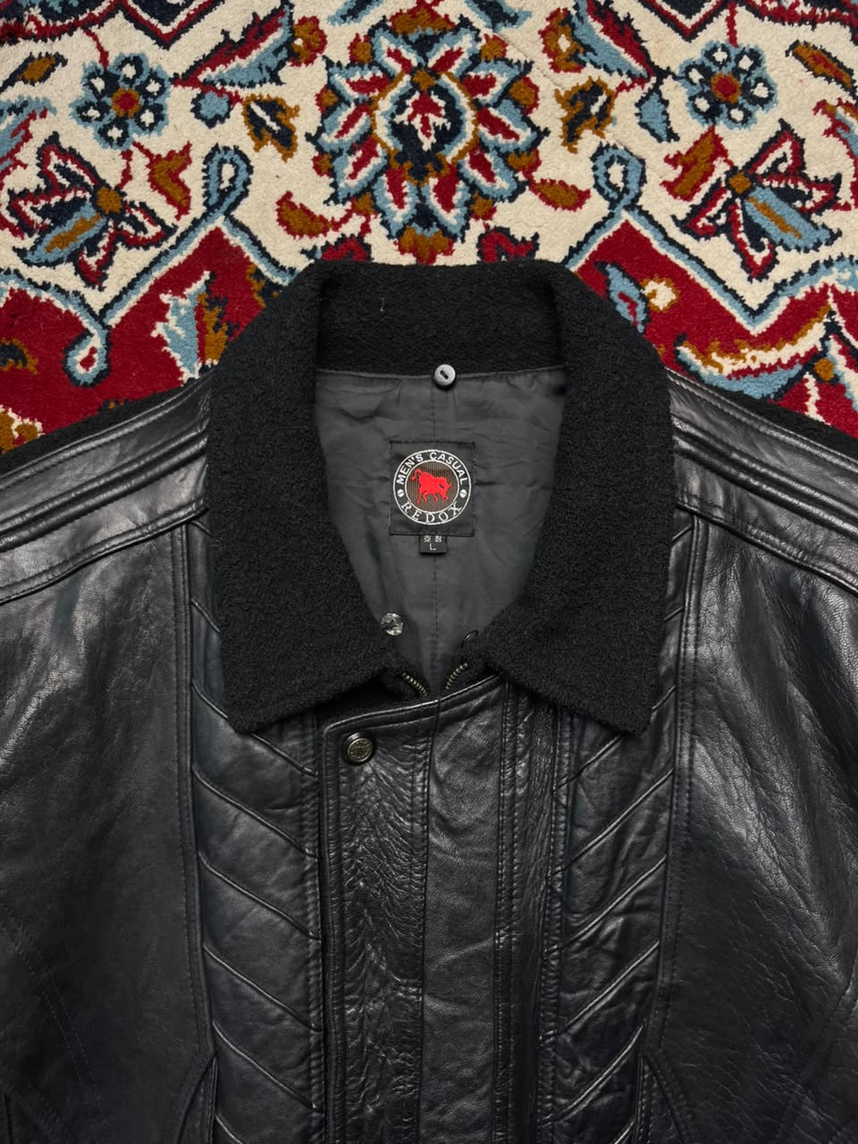 Vintage Redox Black Leather Wool Bomber Jacket - L
