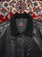 Vintage Redox Black Leather Wool Bomber Jacket - L