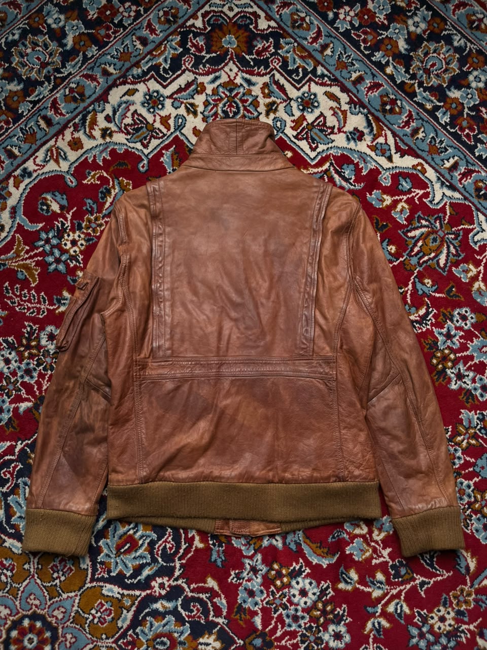 Vintage Distressed Brown Leather Bomber Jacket - M