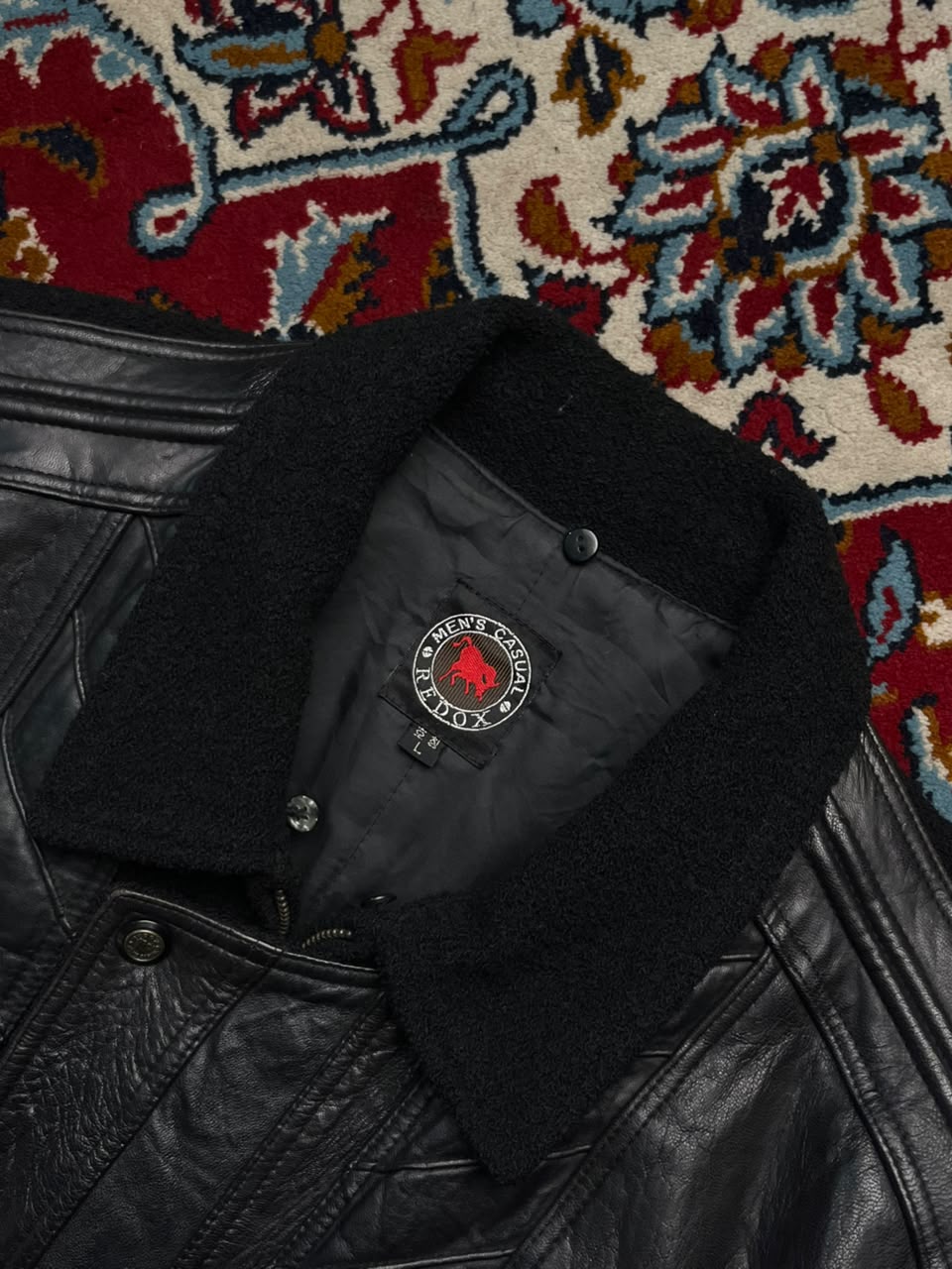 Vintage Redox Black Leather Wool Bomber Jacket - L
