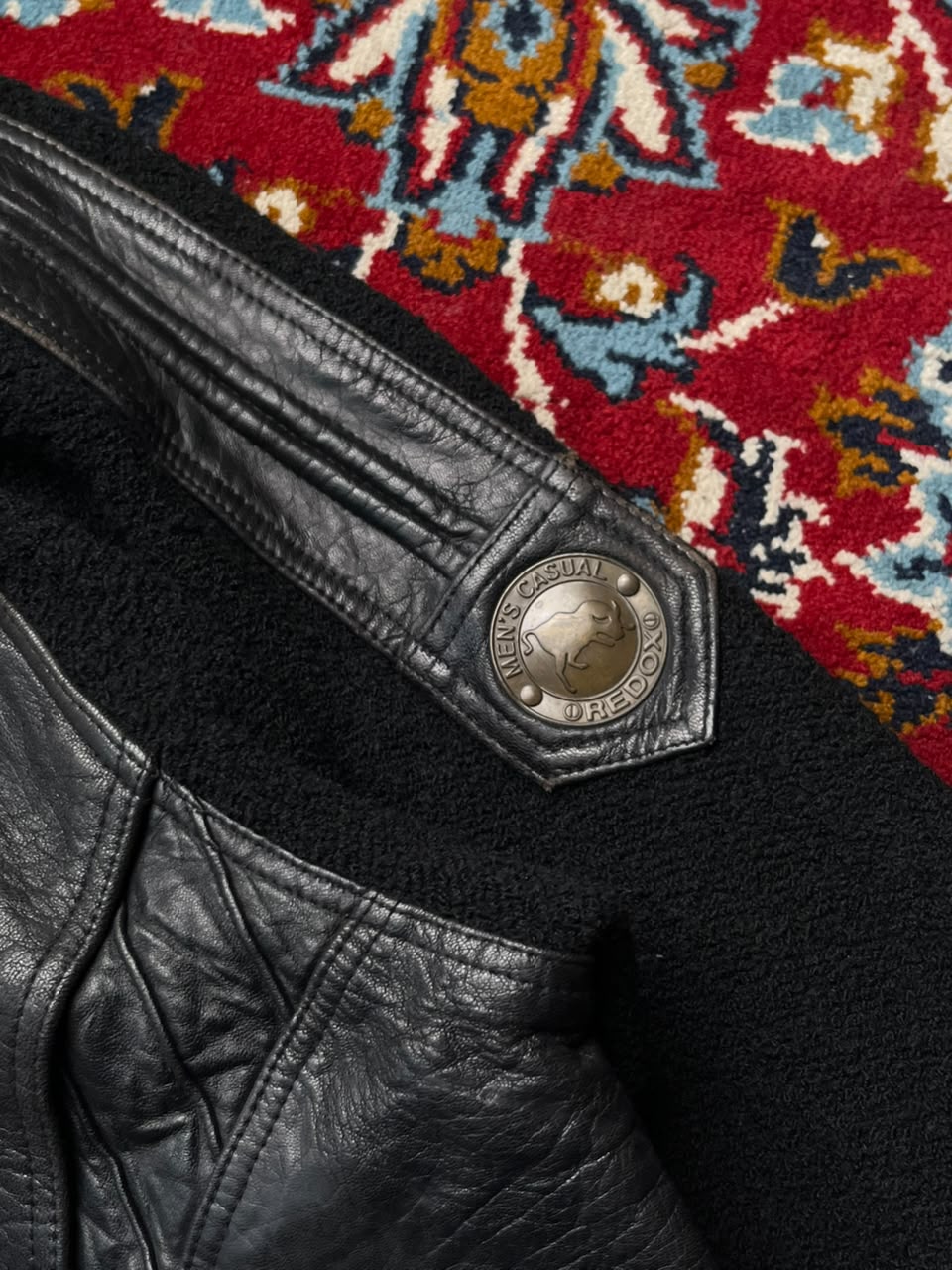 Vintage Redox Black Leather Wool Bomber Jacket - L