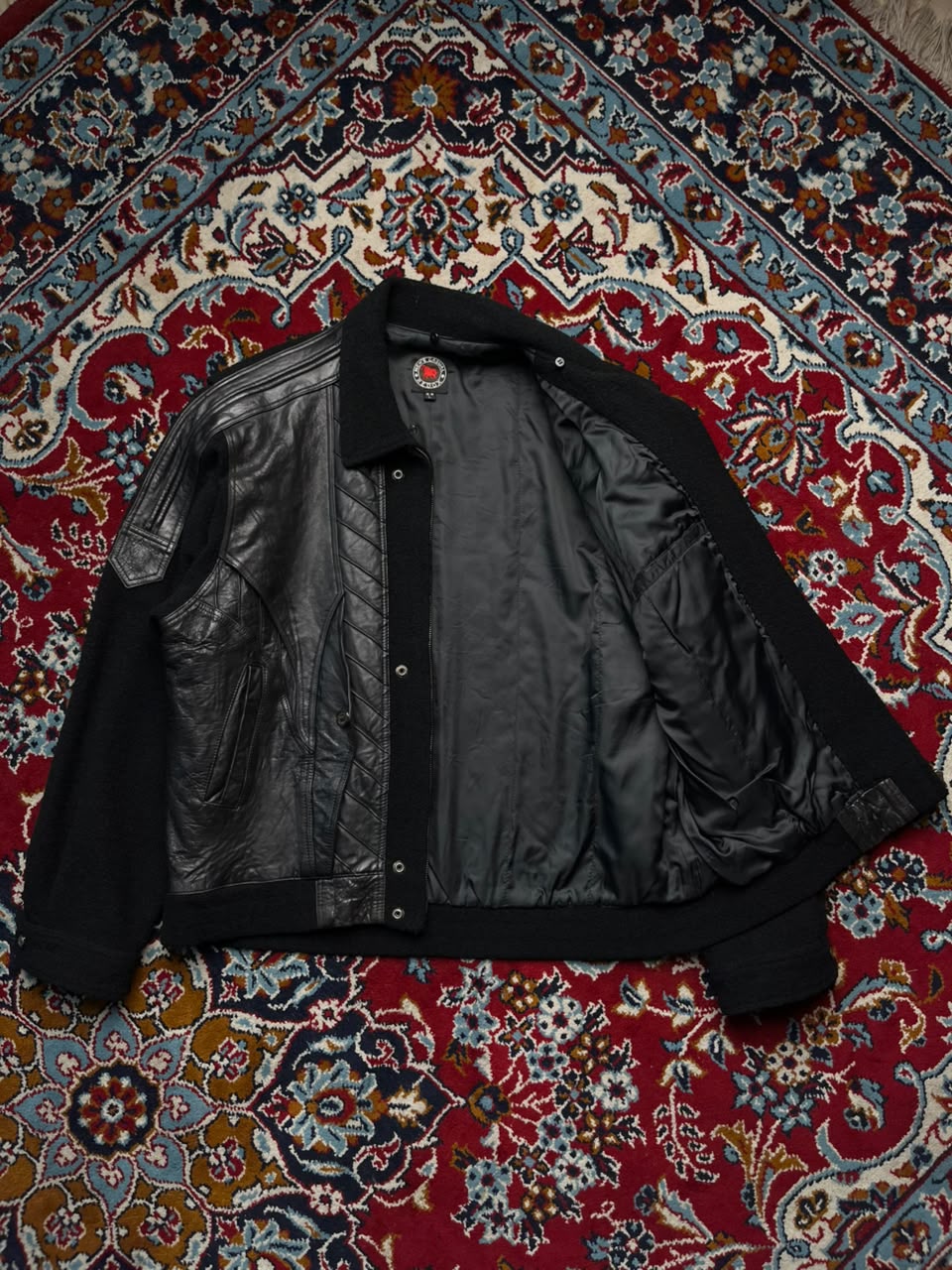 Vintage Redox Black Leather Wool Bomber Jacket - L